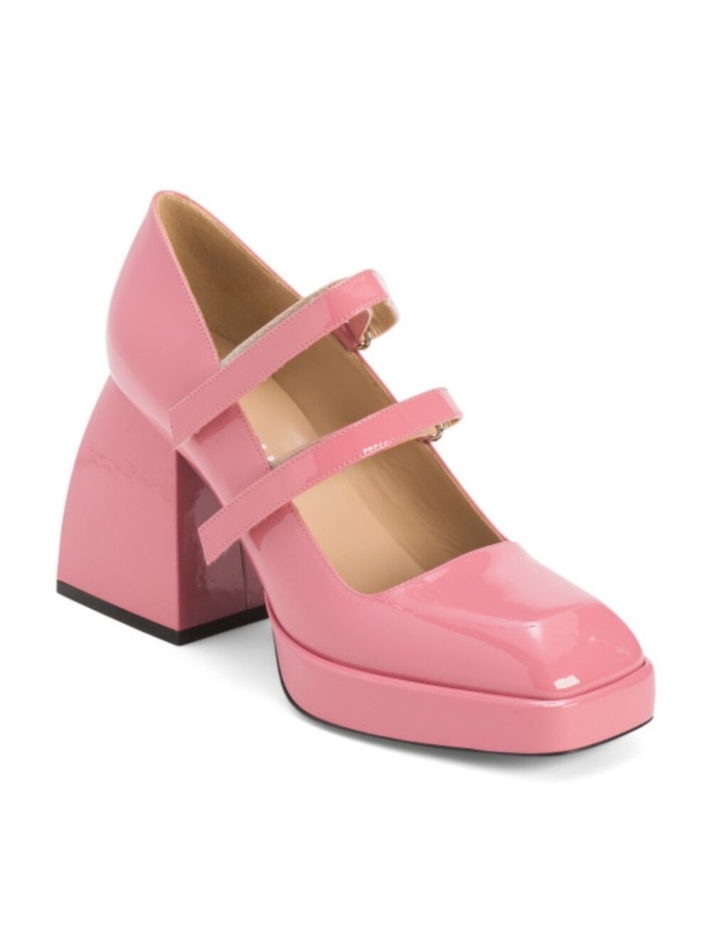 NWOT NODALETO Glossy Pink Double-Strap Block Heel Mary Jane sz 38.5